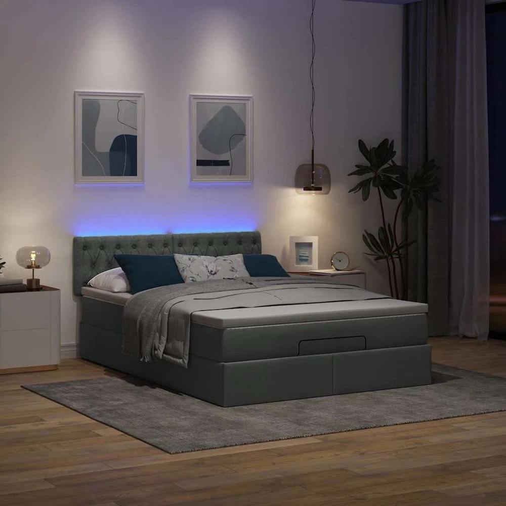 Osmanų lova su čiužiniu ir LED tamsiai pilka 140x190cm audinys