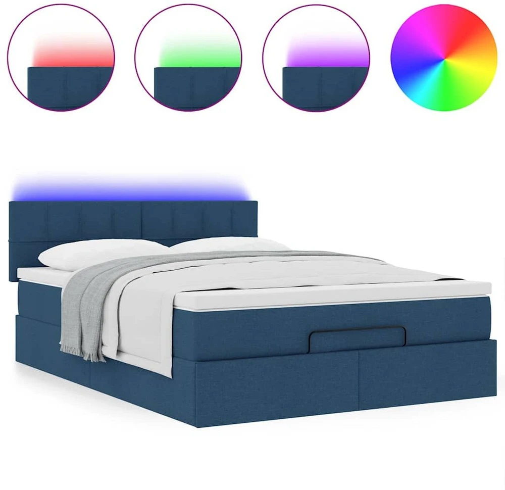 Osmanų lova su čiužiniu ir LED Mėlynas 140x190cm audinys