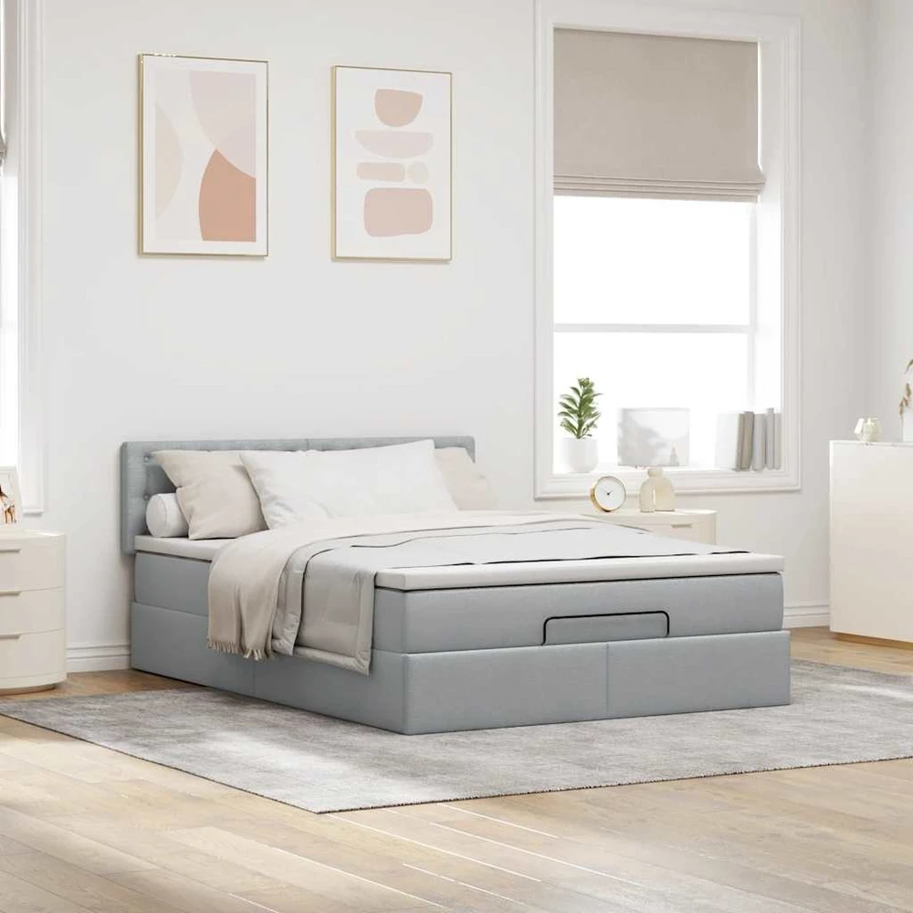 Osmanų lova su čiužiniu ir LED šviesiai pilka 140x190cm audinys