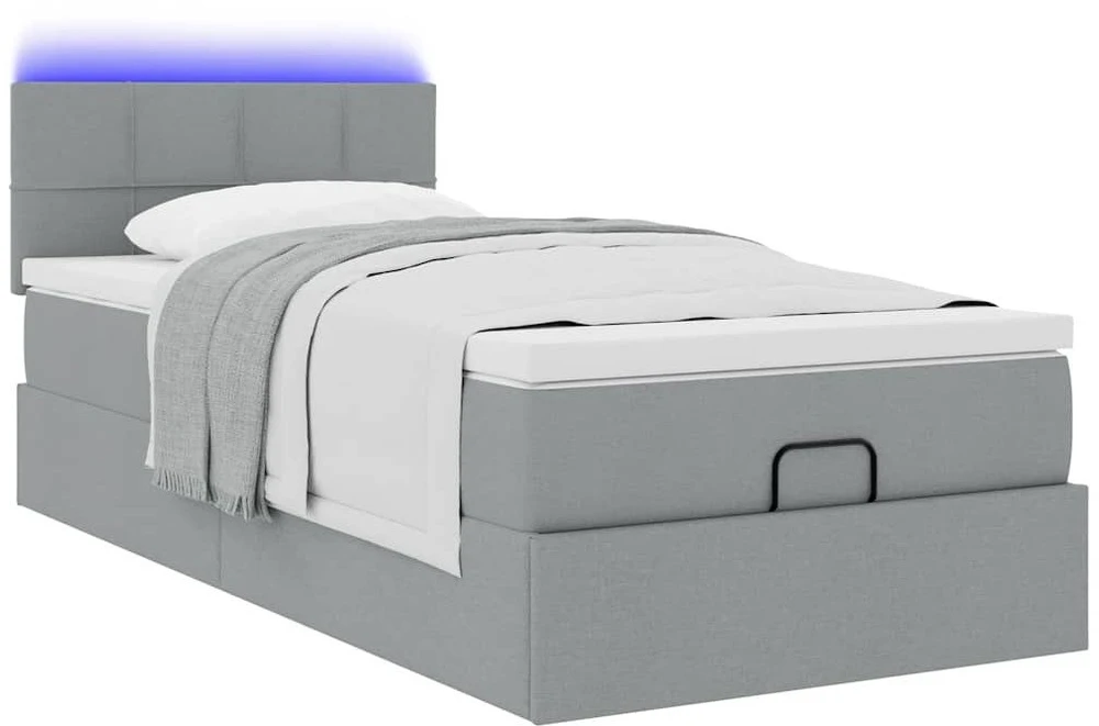 Osmanų lova su čiužiniu ir LED šviesiai pilkas 90x200cm audinys