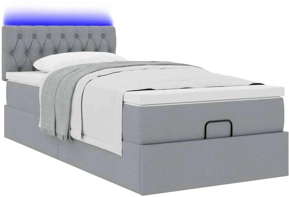 Osmanų lova su čiužiniu ir LED šviesiai pilkas 80x200cm audinys