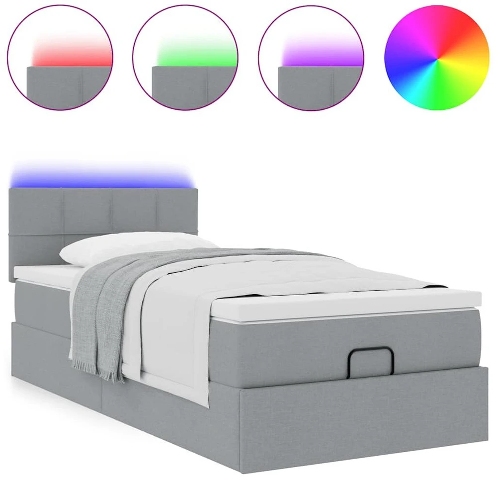 Osmanų lova su čiužiniu ir LED šviesiai pilkas 90x200cm audinys