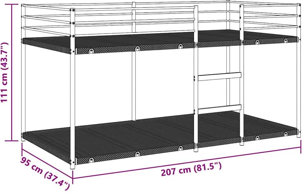 Dviaukštė lova be čiužinio Juoda 90x200 cm Plienas
