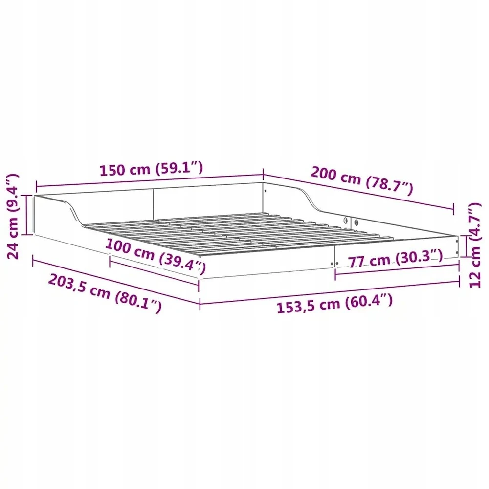 Lovos rėmas Ruda 150 x 200 cm Kietos pušies mediena