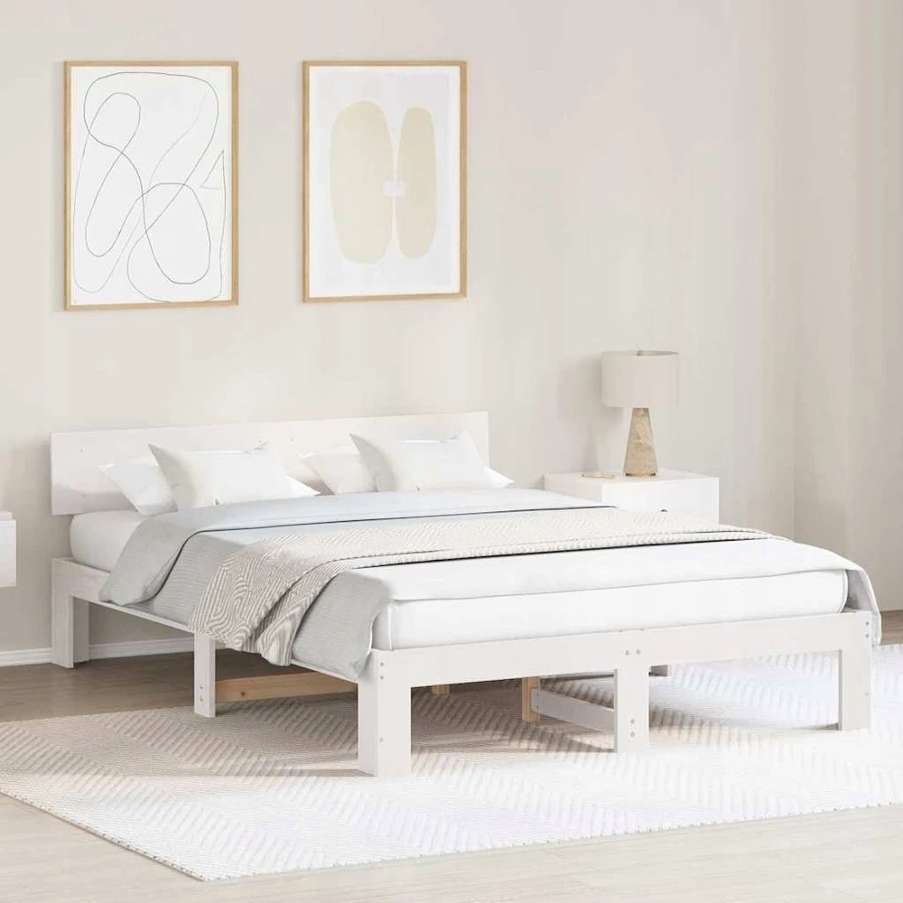 Lovos rėmas Balta 150 x 200 cm Kietos pušies mediena