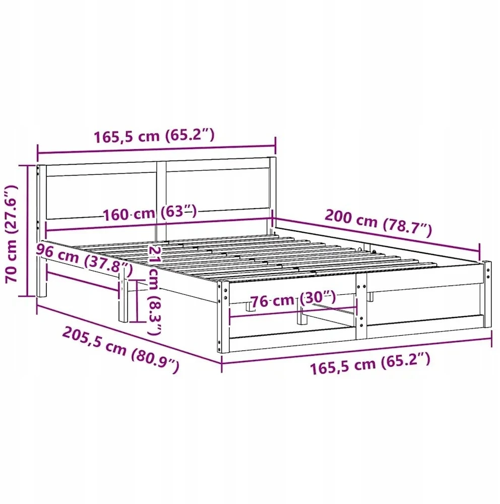 Lovos rėmas Balta 160 x 200 cm Kietos pušies mediena