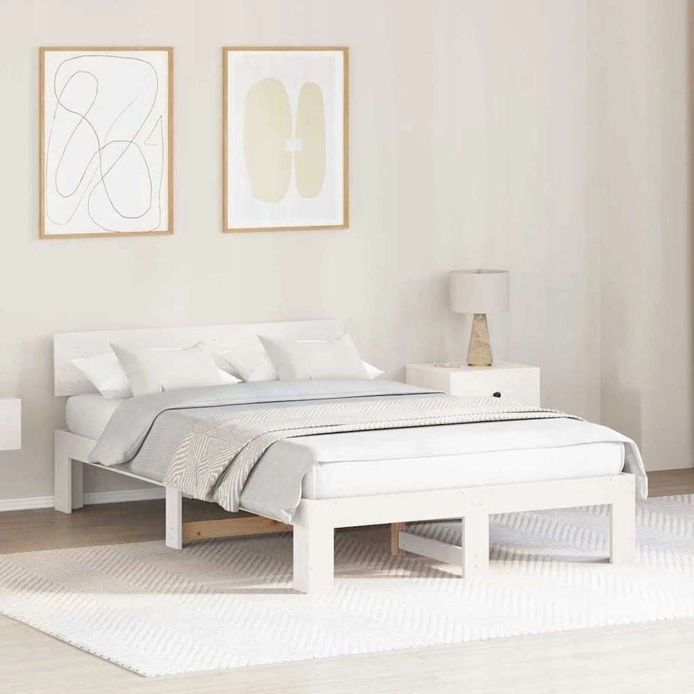 Lova Lovos rėmas Balta 120 x 200 cm Kietos pušies mediena