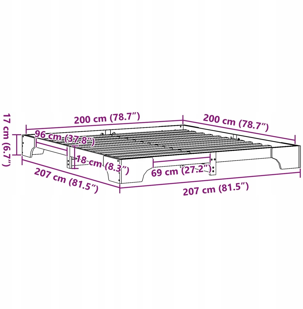 Lovos rėmas Vaško ruda 200 x 200 cm Kietos pušies mediena