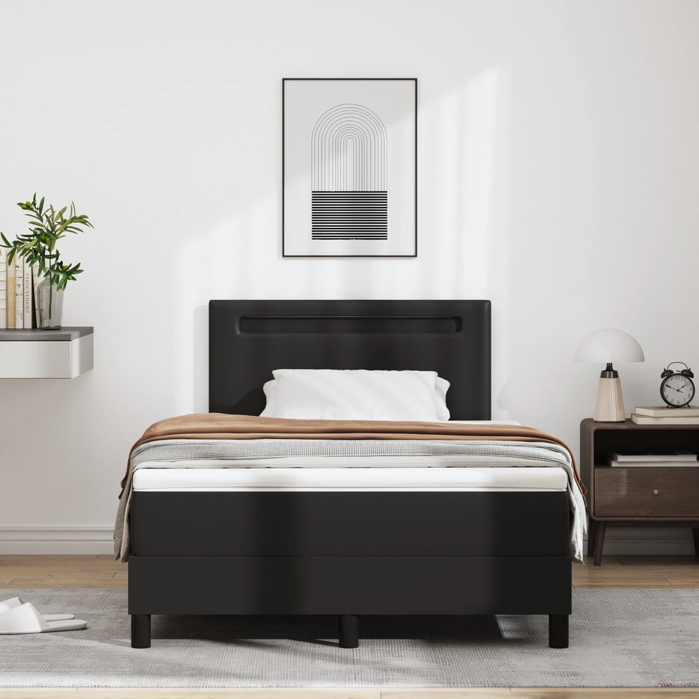 Kiemas lova su LED juostelėmis Juoda 120 x 190 cm Dirbtinė oda