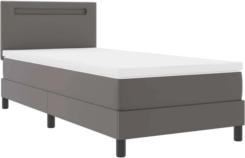 Kiemas lova su LED juostelėmis Pilka 90 x 200 cm Dirbtinė oda