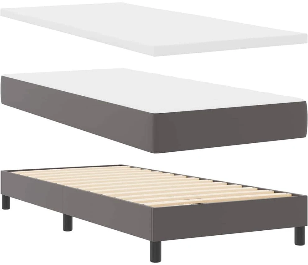 Kiemas lova su LED juostelėmis Pilka 90 x 200 cm Dirbtinė oda