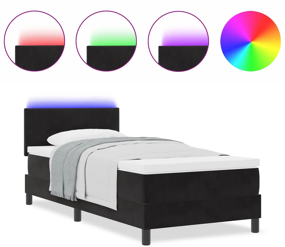 LED Čiužinio Lova su galvūgalio Juoda 90 x 190 cm Aksomas