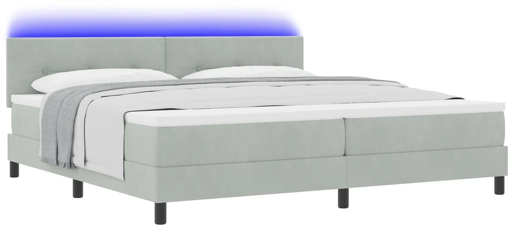 LED Čiužinio Lova Šviesiai pilka 200 x 200 cm Aksomas