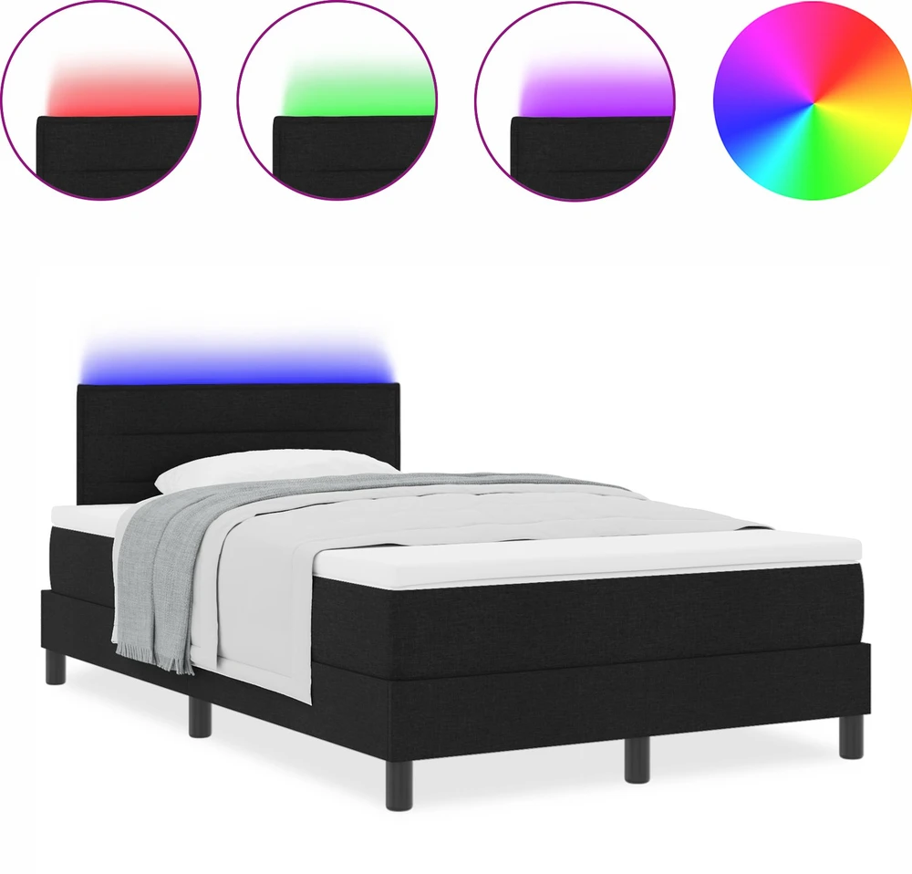 Kiemas lova su LED juostelėmis Juoda 120 x 190 cm audinys