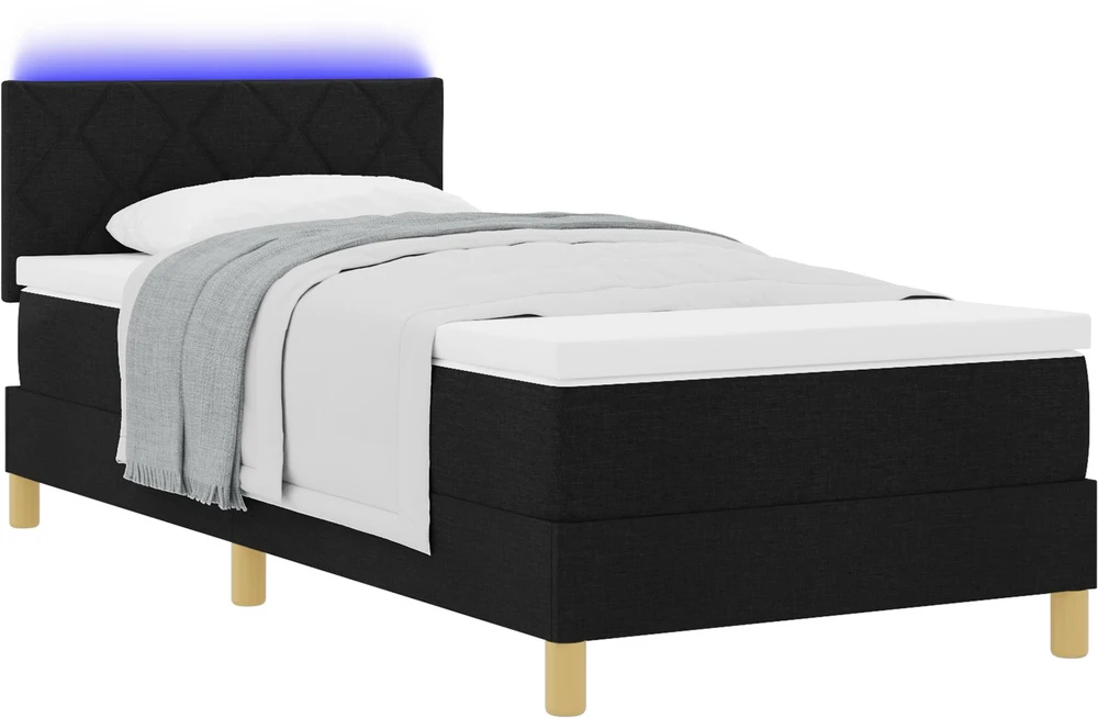 LED Čiužinio Lova su LED juostelėmis Juodas 90 x 190 cm audinys