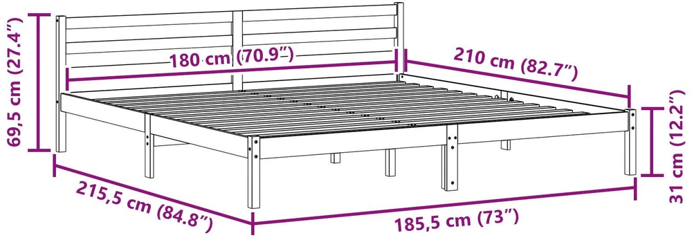Lova Lovos rėmas Ruda 215,5 x 185,5 x 69,5 cm Kietas pušies medis