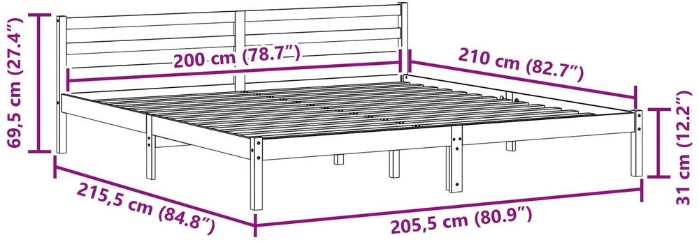 Lova Lovos rėmas Ruda 215,5 x 205,5 x 69,5 cm Kietas pušies medis