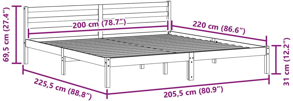 Lova Lovos rėmas Ruda 225,5 x 205,5 x 69,5 cm Kietas pušies medis
