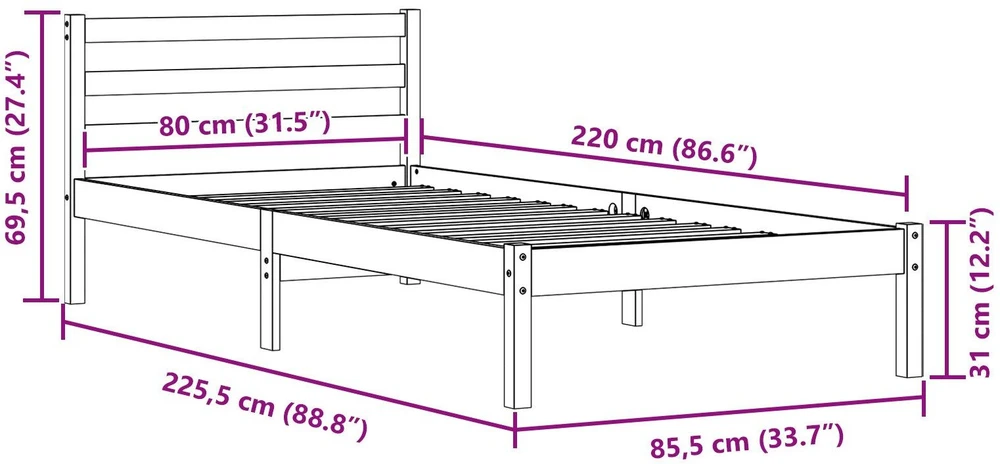 Lova Lovos rėmas Ruda 225,5 x 85,5 x 69,5 cm Kietas pušies medis