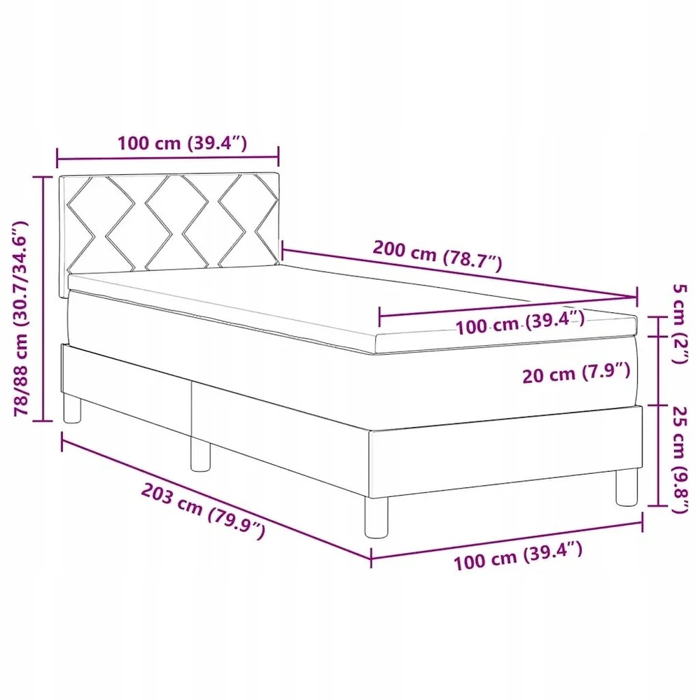LED Čiužinio Lova Tamsiai pilka 100 x 200 cm audinys