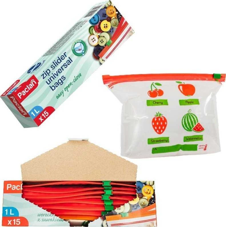 Maišeliai produktų šaldymui PACLAN, su užtrauktuku, 1 l, 15vnt.