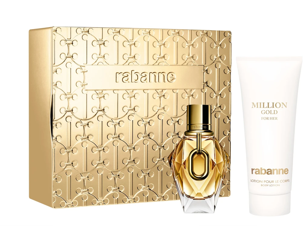Set Paco Rabanne: Million Gold Hydrating Losjonas kūnui, 100 ml + Million Gold Eau De Parfum For Women Papildomas, 50 ml