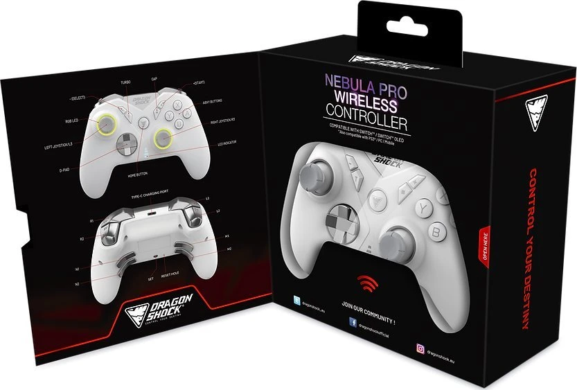 Carruzzo Dragonshock Nebula Pro Balta „Bluetooth“ Žaidimų pultelis Nintendo Switch