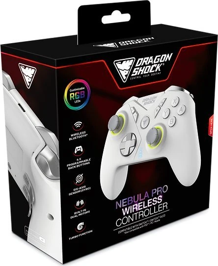 Carruzzo Dragonshock Nebula Pro Balta „Bluetooth“ Žaidimų pultelis Nintendo Switch