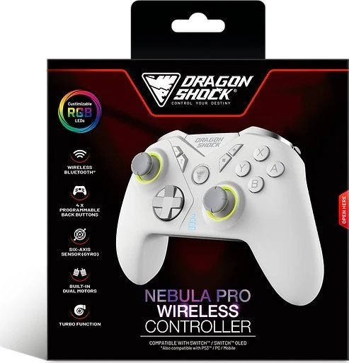 Carruzzo Dragonshock Nebula Pro Balta „Bluetooth“ Žaidimų pultelis Nintendo Switch