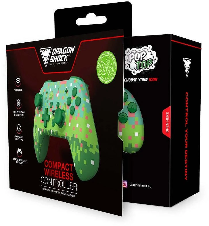 Carruzzo Dragonshock PopTop Žalia, Tamsiai Žalia, Rožinė, Balta „Bluetooth“ Žaidimų pultelis Analoginis / skaitmeninis Nintendo Switch, PC