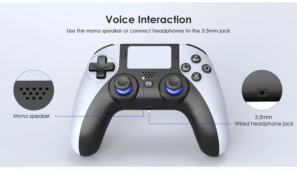GameBox P5 Analogs Bezvadu Spēļu Kontrolieris PS5 - Play Station 5 Dual Vibrācijas 6-Axis Balts