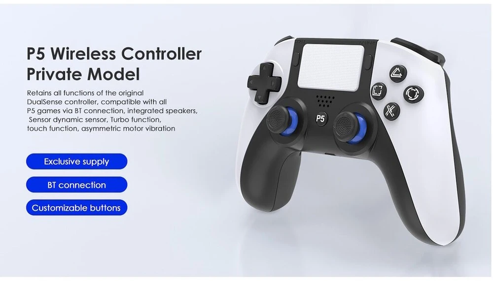 GameBox P5 Analogs Bezvadu Spēļu Kontrolieris PS5 - Play Station 5 Dual Vibrācijas 6-Axis Balts