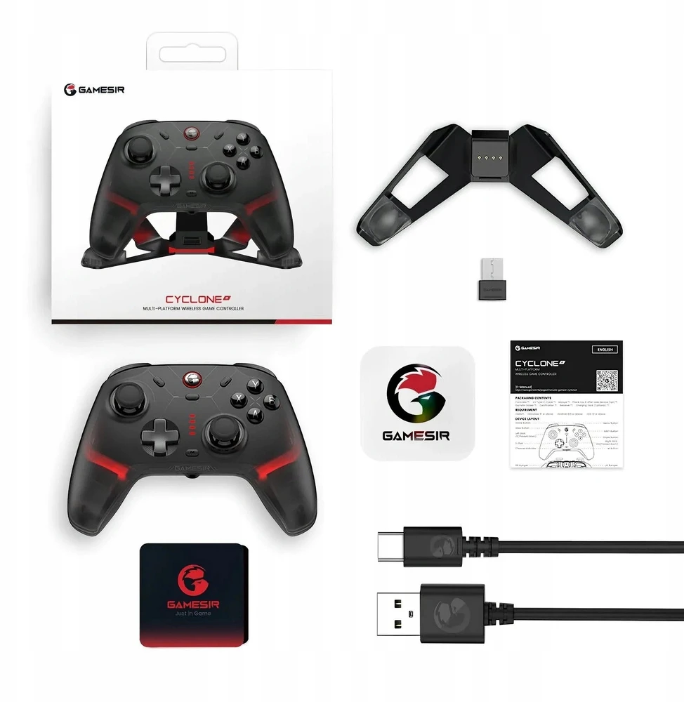 GameSir bevielis žaidimų pultas Cyclone 2, analoginiai Hall efekto spustelėjimai, RGB, juodas