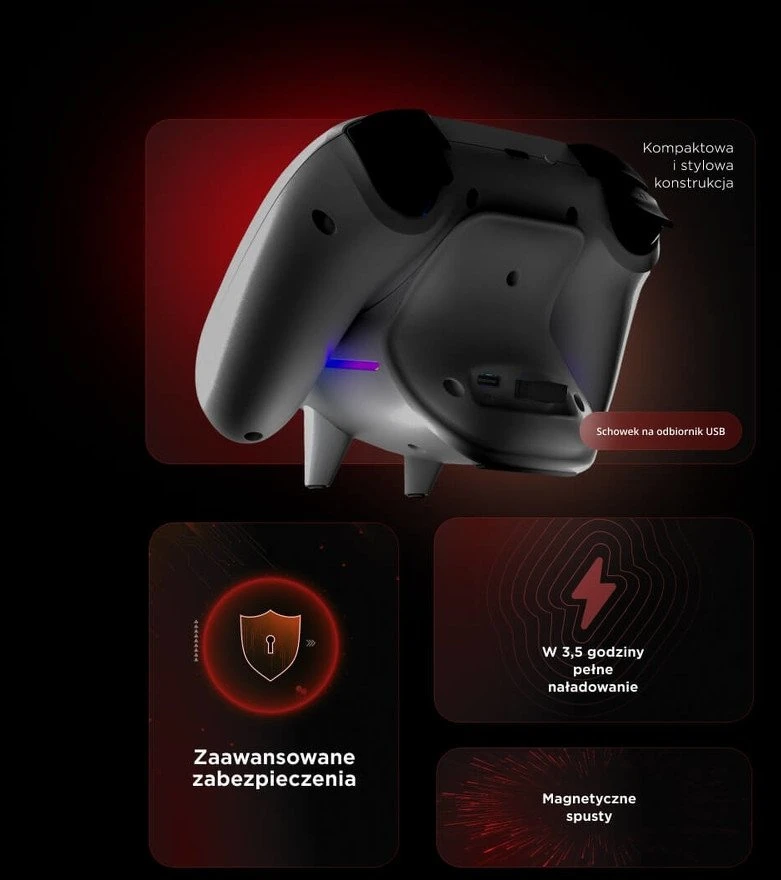 „Rampage Hydra Pro Pad“ kilimėlis RGB 2.4G, magnetiniai paleidikliai su Balta įkrovimo stotele