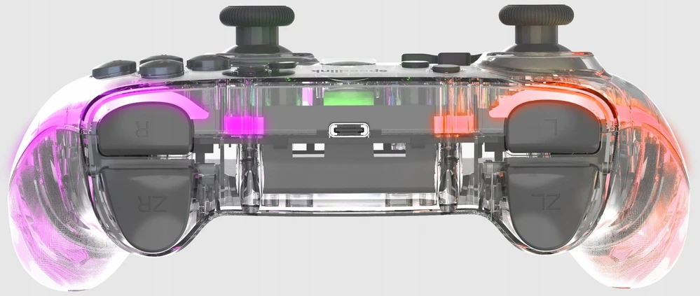 „Speedlink RAIT NX RGB“ belaidis/laidinis žaidimų pultas, skirtas asmeniniams kompiuteriams, „Android“ ir „Switch OLED“ bei „Lite“ įrenginiams, skaidrus ir skaidrus.