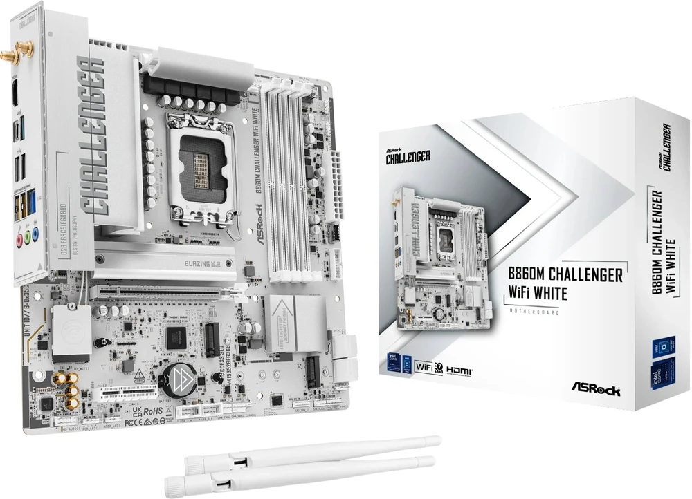 Pagrindinė plokštė ASRock B860M Challenger WiFi Baltas 1851 mATX HDMI/DP DDR5