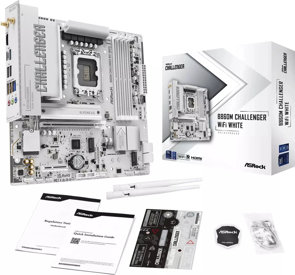 Pagrindinė plokštė ASRock B860M Challenger WiFi Baltas 1851 mATX HDMI/DP DDR5
