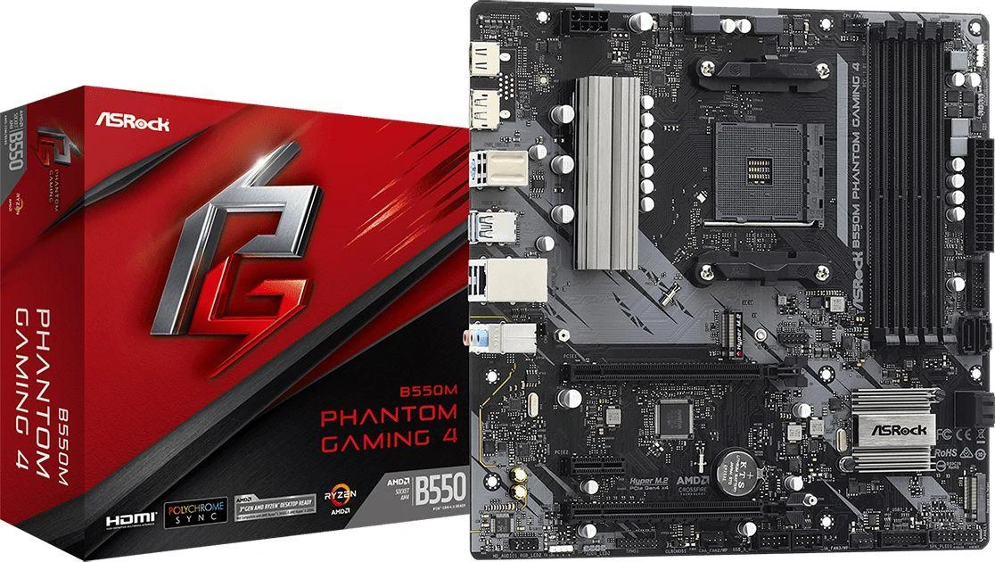 Pagrindinė plokštė ASROCK AMD B550 / SAM4 / MicroATX / 1xPCI-Express 3.0 1x / 1xPCI-Express 3.0 4x|2xM.2 / 1xPCI-Express 4.0 16x / Memory DDR4 / Atminties lizdai 4 / 1xHDMI / 1xDisplayPort / 2xAudio-In / 1xAudio-Out / 2xUSB 2.0 / 4xUSB 3.2 / 1xPS/2 / 1xRJ45