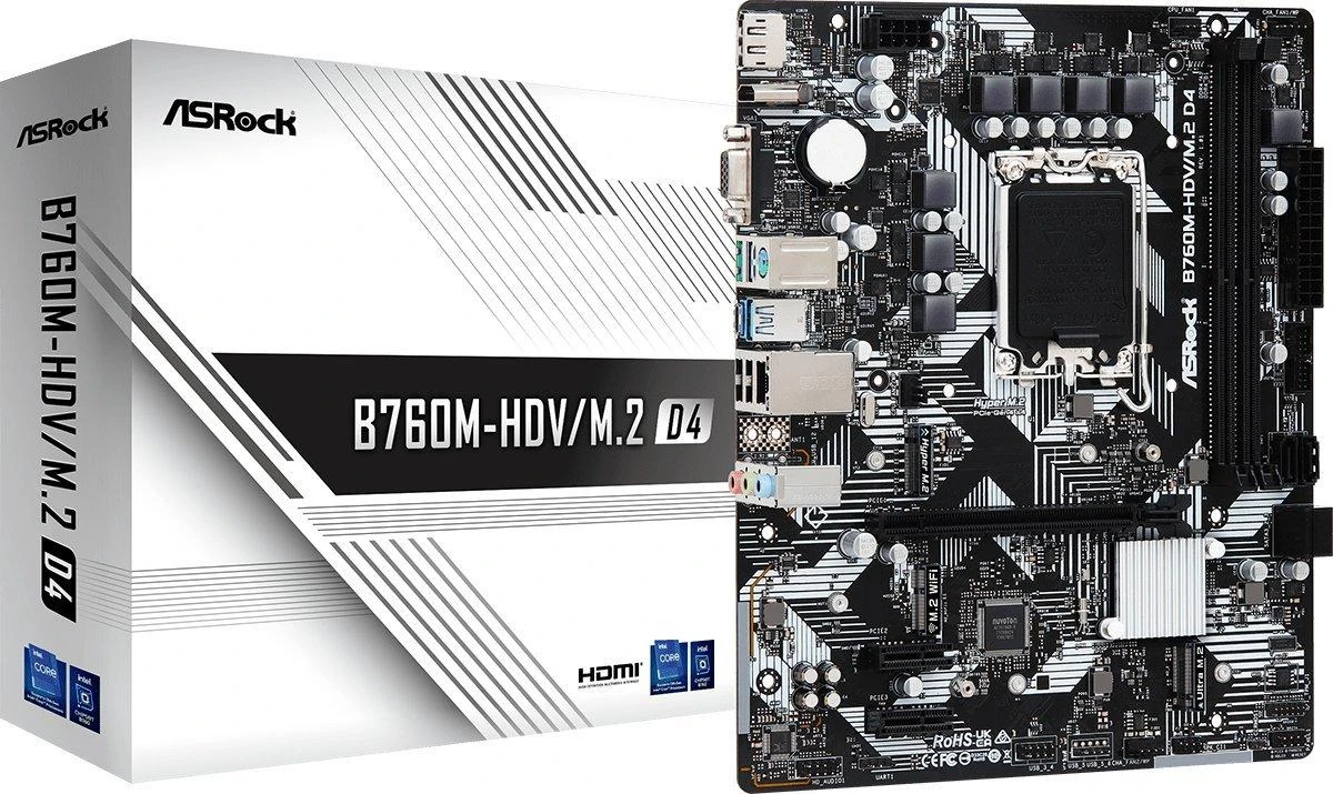 Pagrindinė plokštė ASRock B760M-HDV/M.2 D4/LGA1700/Micro-ATX/Intel B760