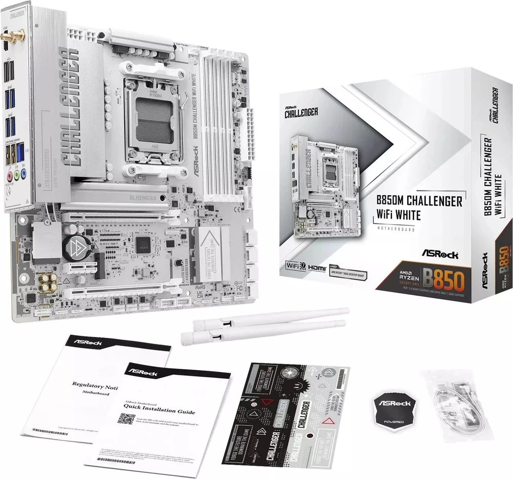 Pagrindinė plokštė ASRock B850M Challenger WiFi Baltas AM5 mATX HDMI/DP DDR5