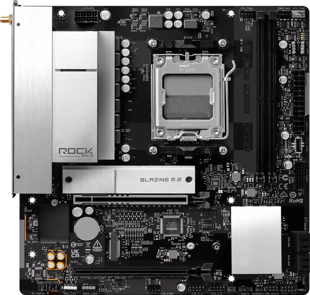 Pagrindinė plokštė ASRock MB Sc AM5 B850M ROCK WIFI, AMD B850, 4xDDR5, 1xDP, 1xHDMI, WiFi, mATX