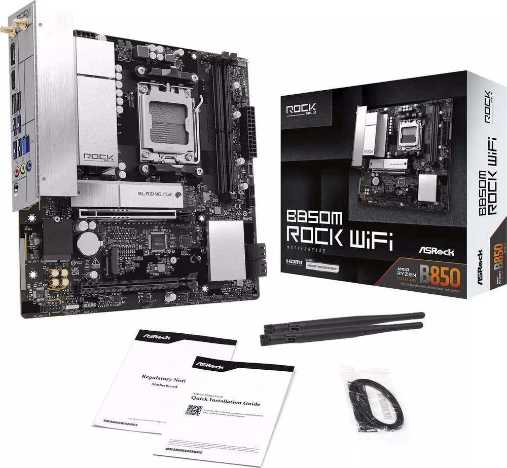 Pagrindinė plokštė ASRock MB Sc AM5 B850M ROCK WIFI, AMD B850, 4xDDR5, 1xDP, 1xHDMI, WiFi, mATX