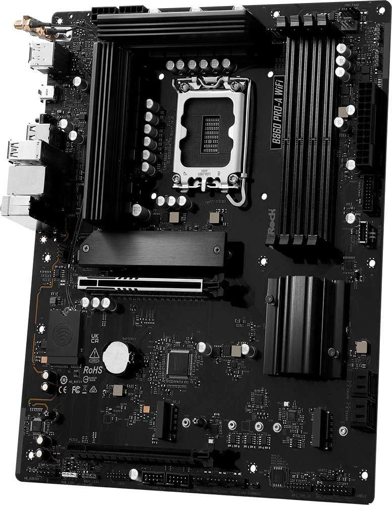 Pagrindinė plokštė ASRock B860 PRO-A WIFI | Procesorių šeima Intel | Procesoriaus lizdas LGA1851 | DDR5 | Palaikomos kietojo disko sąsajos SATA, M.2 | SATA jungčių skaičius 4