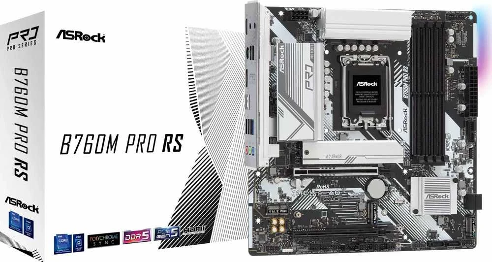 Pagrindinė plokštė ASROCK B760M PRO RS LGA1700 mATX 4x DDR5 PCIe 5.0 x16 2.5G LAN