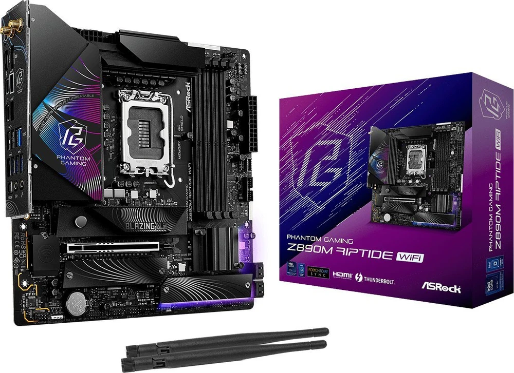 ASROCK MB Desktop Z890 Riptide Wi-Fi S1851, 4x DDR5, 1x PCIe 5.0 x16, 1x PCIe 4.0 x16, 1x PCIe 3.0 x1, 1x Blazing M.2, 4x Hyper M.2, 8x USB-6x3, 8x USB-6x3 USB 2.0, Killer E3100 2,5 GB, 802.11be Wi-Fi 7 + Bluetooth, 1x HDMI, 1x DP 1.4, ATX