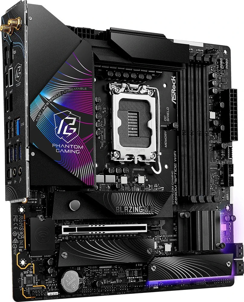 ASROCK MB Desktop Z890 Riptide Wi-Fi S1851, 4x DDR5, 1x PCIe 5.0 x16, 1x PCIe 4.0 x16, 1x PCIe 3.0 x1, 1x Blazing M.2, 4x Hyper M.2, 8x USB-6x3, 8x USB-6x3 USB 2.0, Killer E3100 2,5 GB, 802.11be Wi-Fi 7 + Bluetooth, 1x HDMI, 1x DP 1.4, ATX