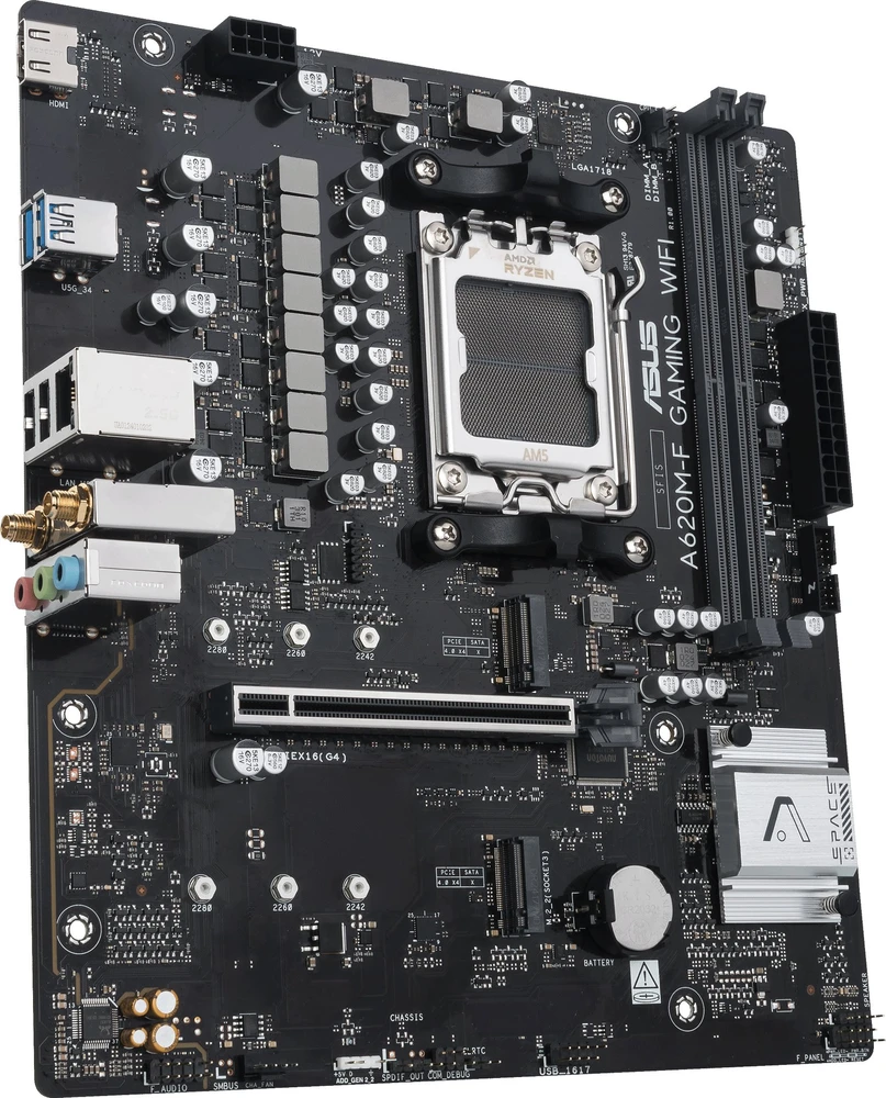 Pagrindinė plokštė ASUS MB Sc AM5 A620M-F žaidimų plokštė, AMD A620, 2xDDR5, 1xHDMI, mATX