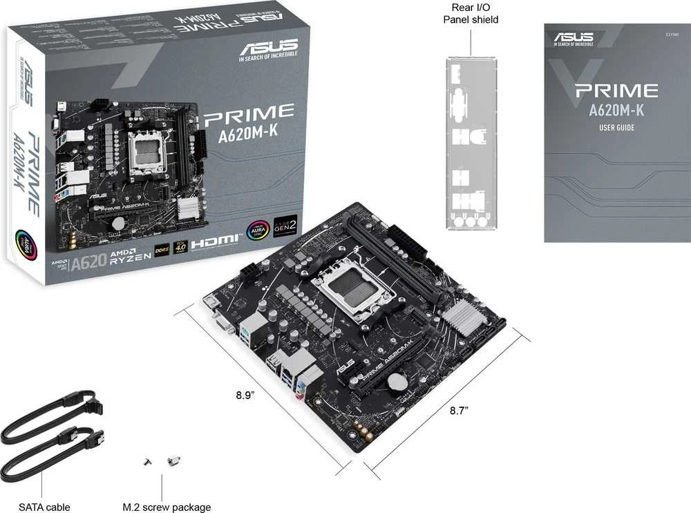 Pagrindinė plokštė Asus | PRIME A620M-K | Procesorių šeima AMD | Procesoriaus lizdas AM5 | DDR5 DIMM | Atminties lizdai 2 | Palaikomos standžiojo disko sąsajos SATA, M.2 | SATA jungčių skaičius 4 | Lustų rinkinys AMD A620 | micro-ATX