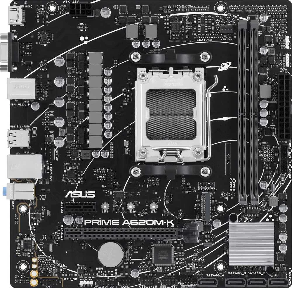 Pagrindinė plokštė Asus | PRIME A620M-K | Procesorių šeima AMD | Procesoriaus lizdas AM5 | DDR5 DIMM | Atminties lizdai 2 | Palaikomos standžiojo disko sąsajos SATA, M.2 | SATA jungčių skaičius 4 | Lustų rinkinys AMD A620 | micro-ATX