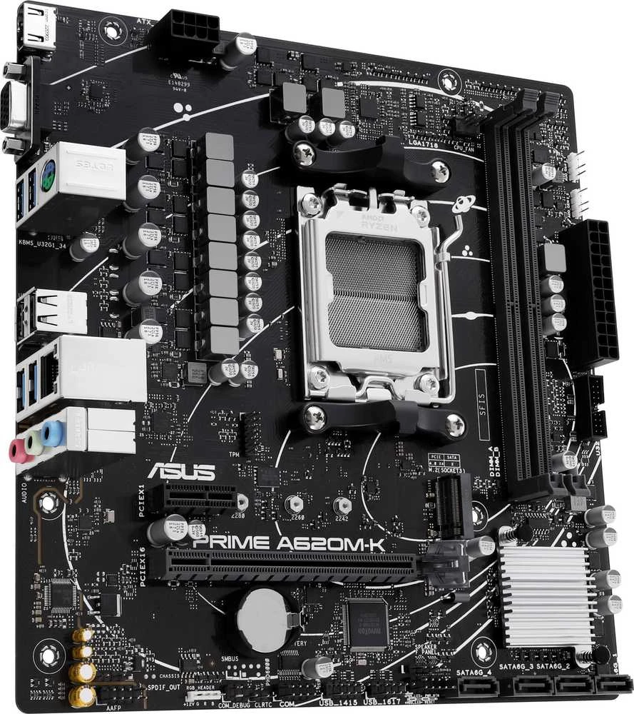 Pagrindinė plokštė Asus | PRIME A620M-K | Procesorių šeima AMD | Procesoriaus lizdas AM5 | DDR5 DIMM | Atminties lizdai 2 | Palaikomos standžiojo disko sąsajos SATA, M.2 | SATA jungčių skaičius 4 | Lustų rinkinys AMD A620 | micro-ATX